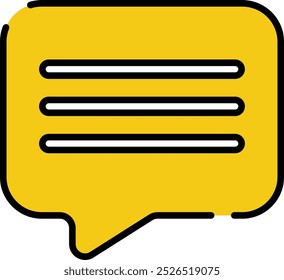 Rectangle Chat Rounded Yellow Icon with Black Outline Isolated on White Background