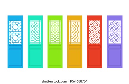 Rectangle Chinese Door With Pattern In Flat Vector