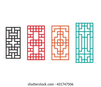 Rectangle Chinese Window With Pattern, Vector