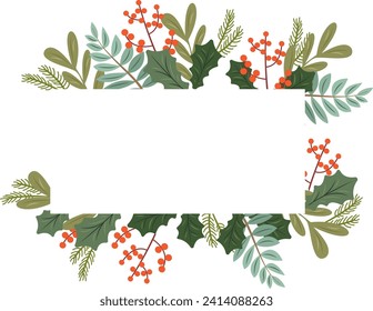 Rectangle Christmas Frame Wreath Vector Illustration