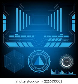 rectangle and circle AI HUD hologram vector concept for future technology element background business science screen