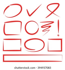 rectangle, circle highlighter, check marks