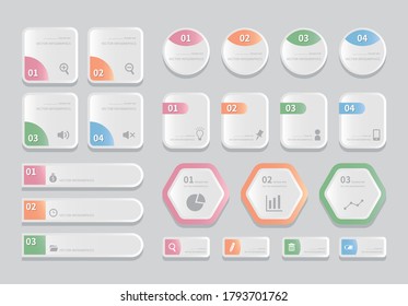 Rectangle and circle infographics, business icons, computer, office icons, vector, isolated