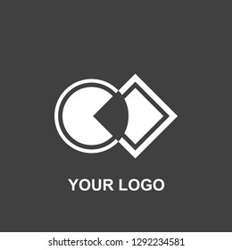 rectangle circle logo. black and white template design. silhouette vector