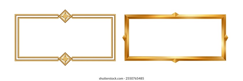 Retangle clássico quadro de ouro para design de jogo ui. Estrutura de enquadramento de quadros de imagem clássica vetorial com espaço de cópia, enquadramento decorativo em branco para exposições e artes modernas