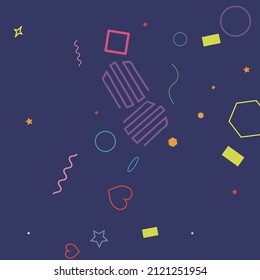 Rectangle Colorful Polygonal Lime Yellow Hearts Geometry Illustration. Green Ring Pastel Simple Blue Bright Dark Hipster Background. Oval Circle Multicolor Red Wave Square Stars Illustration.