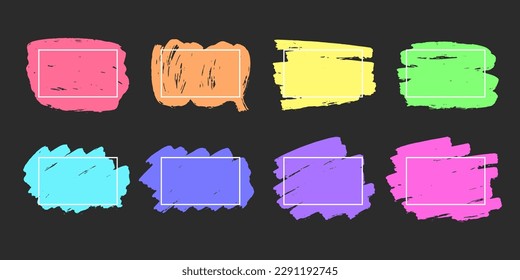 Rectangle colorful speech bubbles for text brush texuture background. Hand drawn set. Abstract contemporary modern trendy vector illustration