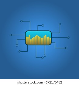 Rectangle. From it come the lines - electrical contacts. In the rectangle is an audio equalizer. Vector
