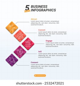 Rectangle Connection Infographic Timeline with 5 Steps on a 16:9 Layout for Business Presentations, Management, and Evaluation.
