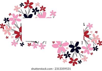 rectangle Creative vibrant floral frame, bright frame with wildflowers in juicy colors.