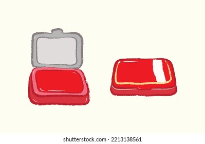 Rectangle cute red ink pad in vector flat illustration