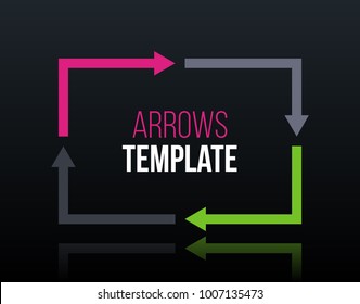 Rectangle cycle template with four segments in glossy business style on black background.