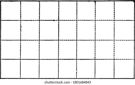 A rectangle divided into squares to indicating the area of rectangle, vintage line drawing or engraving illustration.