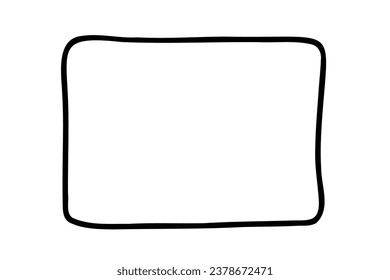 Rectangle doodle frame. Hand drawn wavy curve deformed square frame. Border sketch. Vector illustration isolated on a white background.