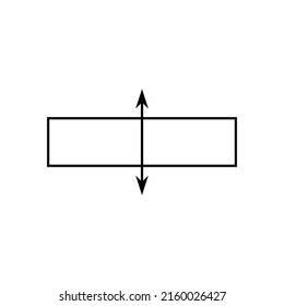 Rectangle with double arrow. Vector drawing with size. Icon on white background.