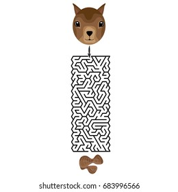 Educación recetánica Maze o juego laberíntico para niños con chipmunk y cacahuete. Ilustración vectorial. EPS 10