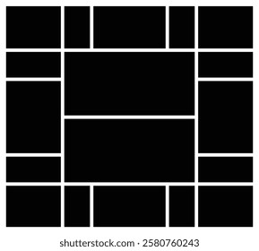 Rectangle empty photo collage grid template background. Tiles and mosaic picture frame for wall mood board and presentation. Family people photo album collage .