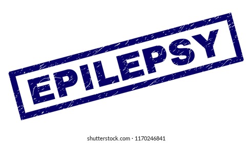 Rectangle EPILEPSY seal print with corroded texture. Rubber seal imitation has rectangular frame. Blue vector rubber print of EPILEPSY title with corroded texture.