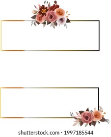rectangle floral frame with beautiful red rose flower for wedding invitation card
