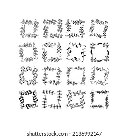 Rectangle Flower Frame-related vector element with line style. Perfect for any purpuse use. Decorative outline vector illustration. Botanical and flower circle frame.
