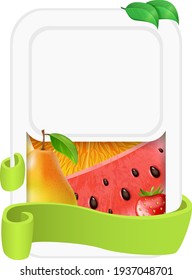 Rectangle flyer banner card template for design with fruits and berries. Vector illustration
