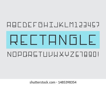 Rectangle font. Vector alphabet letters and numbers. Typeface design. Typography Graphic