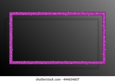Rectangle frame, background pink sequins, glitters, sparkles, paillettes. Disco party light music shiny sequins. Pink dots glitter texture. Metallic glowing cloth fashion. Bright frame. Repeat.
