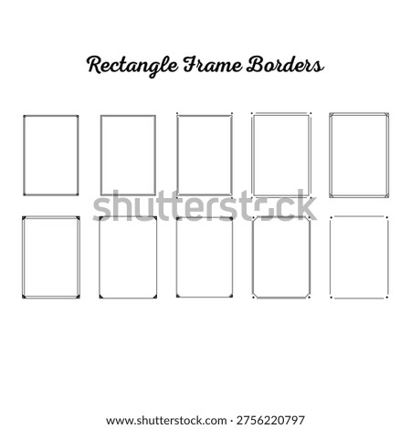 Rectangle Frame Border Set, Minimal Thin Line Portrait Page Border, Star Corner Bracket Diagonal Tab Elegant Frame Clipart, Certificate Invitation Border Design, Vector Illustration