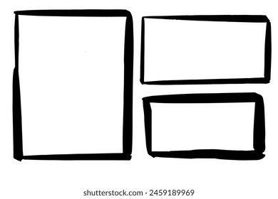Rechteckrahmen-Kader, Rand-Grunge-Rahmen, Textbox strukturiert isoliert auf weißem Hintergrund. Handgezeichneter dekorativer Strich, Vintage-Skizzen-Symbol