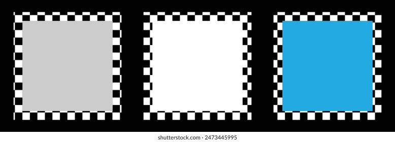 Rectangle frame with check print borders. Black checkers frame. Photo frame. Eps10.