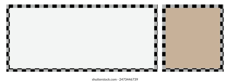 Rectangle frame with checkered print on borders. Rectangular vignette with checkerboard, race flag or chess game pattern isolated background. Rectangle frame with check print borders. Eps 10.