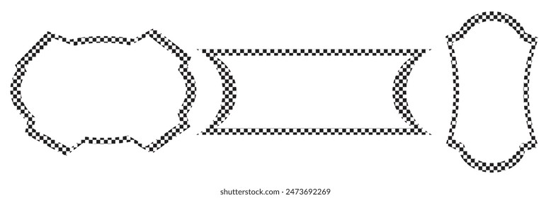 Rectangle frame with checkered print on borders. Rectangular vignette with checkerboard, race flag or chess game pattern isolated background. Rectangle frame with check print borders. Eps 10.