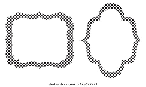 Rectangle frame with checkered print on borders. Rectangular vignette with checkerboard, race flag or chess game pattern isolated background. Rectangle frame with check print borders. Eps 10.