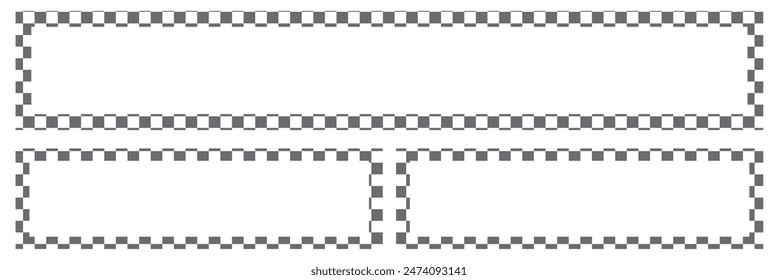 Rectangle frame with checkered print on borders. Rectangular vignette with checkerboard, race flag or chess game pattern isolated on white background. Vector illistration. EPS 10 Save to Library 