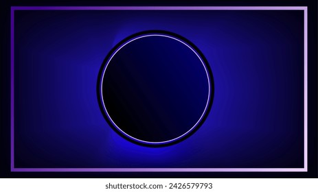 Rectangle frame with circle over purple colors dark night background copy space