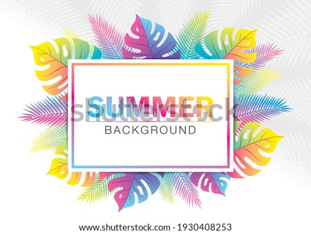 rectangle frame with colorful leaves graphic vector in fun tropical summer style for putting your text.
