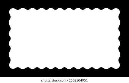 Rectangle frame with curvy inner edges. Rectangular mirror, picture or photo vingette, empty text box, tag or label isolated on white background. Vector graphic illustration.