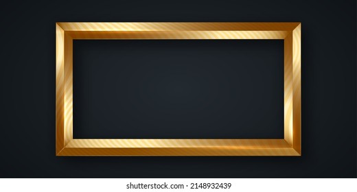 marco rectangular de madera dorada, marco de imagen dorado a rayas, ilustración vectorial de borde clásico de lujo dorado aislado sobre fondo negro 