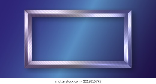 rectangle frame in gilded wood, striped ornate metallic white gold picture frame, classic silver luxury border vector illustration isolated on blue background
