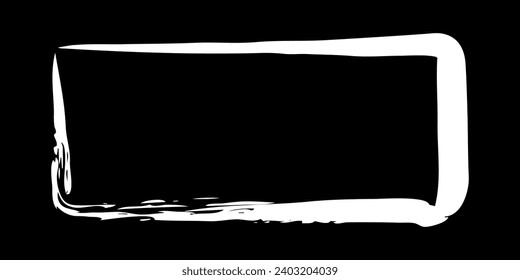 Rectangle frame hand painted with white paint brush on black background. Vector illustration