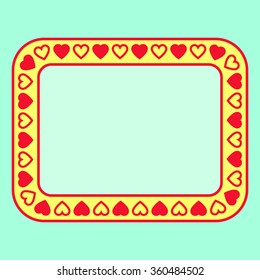 Rectangle frame with hearts on yellow background