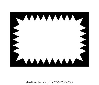 Rectangle frame with inner zigzag edges. Empty text box, speech bubble, tag or label rectangular shape with spiked borders isolated on white background. Vector graphic illustration.