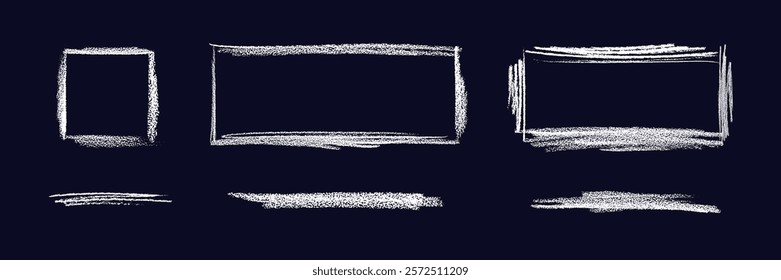 Rectangle frame line. Crayon or charcoal underlines. Grunge square set, pencil worn dividers, kids graphic strips for photo collage, stories and social network media. Vector hand drawn abstract doodle