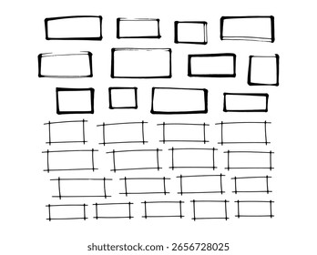Rectangle frame line. Hand drawn frames. Set of frame doodle isolated on transparent background. Doodle style rectangular frames for emphasis and design