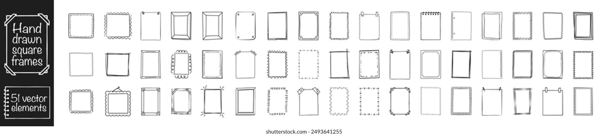 Rectangle frame line. Scribble pencil square text box. Doodle highlighting design elements. Square shape outline on hand draw stylerames. 