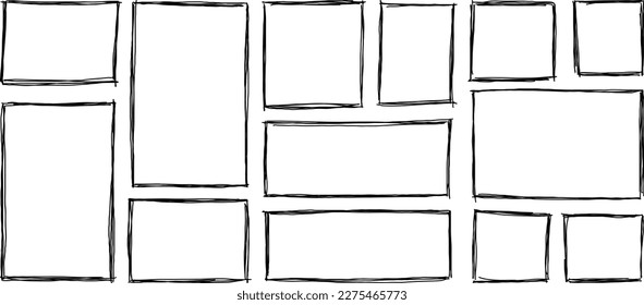 Rectangle frame line. square shape outline on hand draw style, frame set. EPS 10