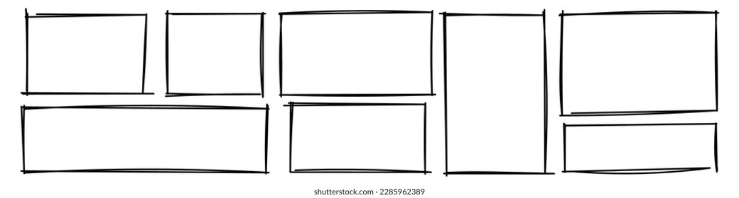 Rectangle frame line. square shape outline on hand draw style. vector illustration isolated