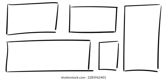 Rectangle frame line. square shape outline on hand draw style. vector illustration isolated