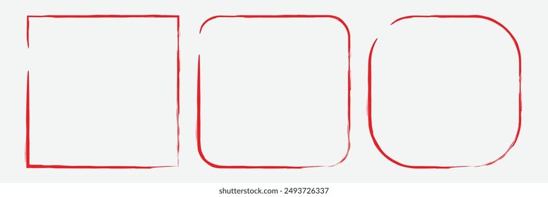 Rectangle frame line. square shape outline on hand draw style. vector illustration isolated. Red brush frame. Eps 10.