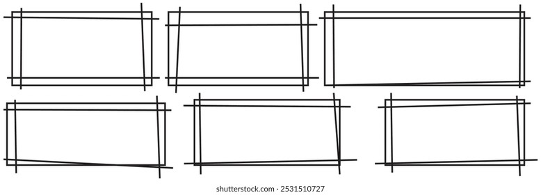 Línea de marco de rectángulo. contorno de forma cuadrada en estilo de dibujo a mano. Ilustración vectorial aislada